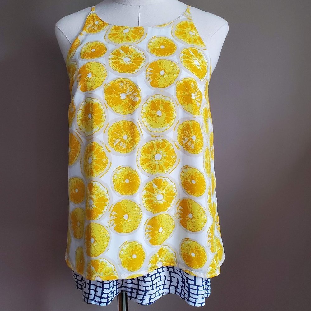 Anthropologie Lemon & Checks Swing Split Back Top